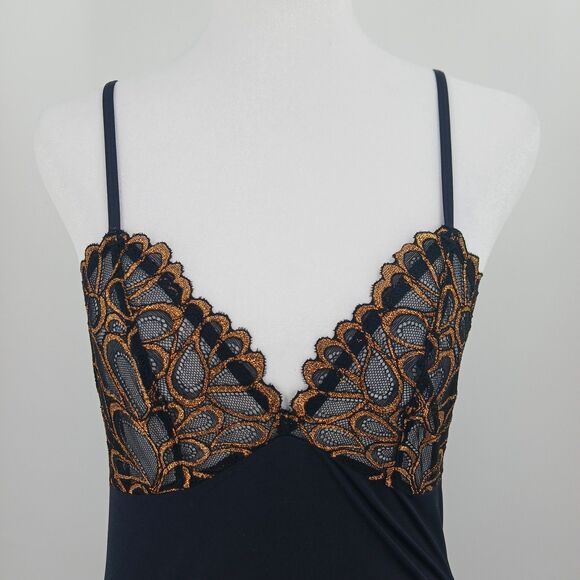 Savage X Fenty Slip Nightie Black & Gold Lingerie Dress Sexy Nightgown - Picture 5 of 6